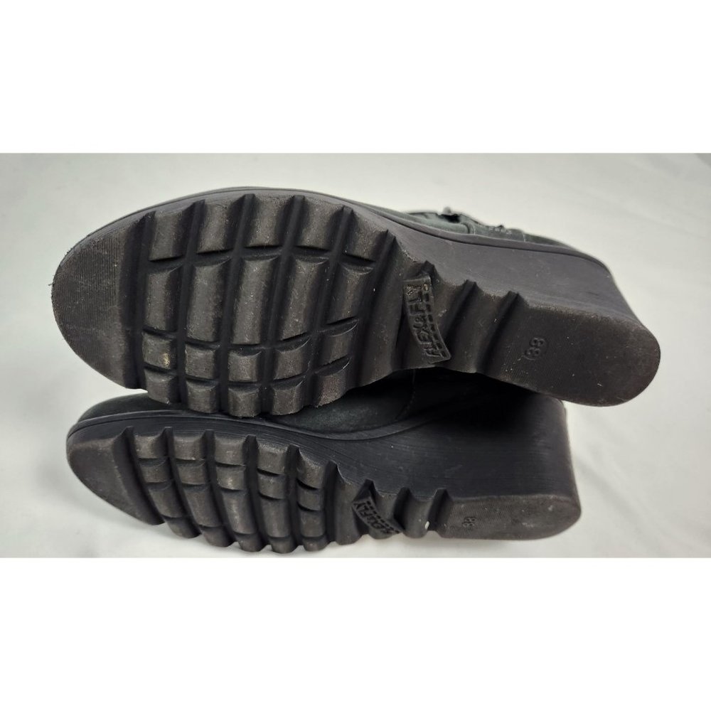 Keys Vera Pelle Women's Sz. 38 Black Leather Side Zip Wedge Ankle Booties - Picture 9 of 10